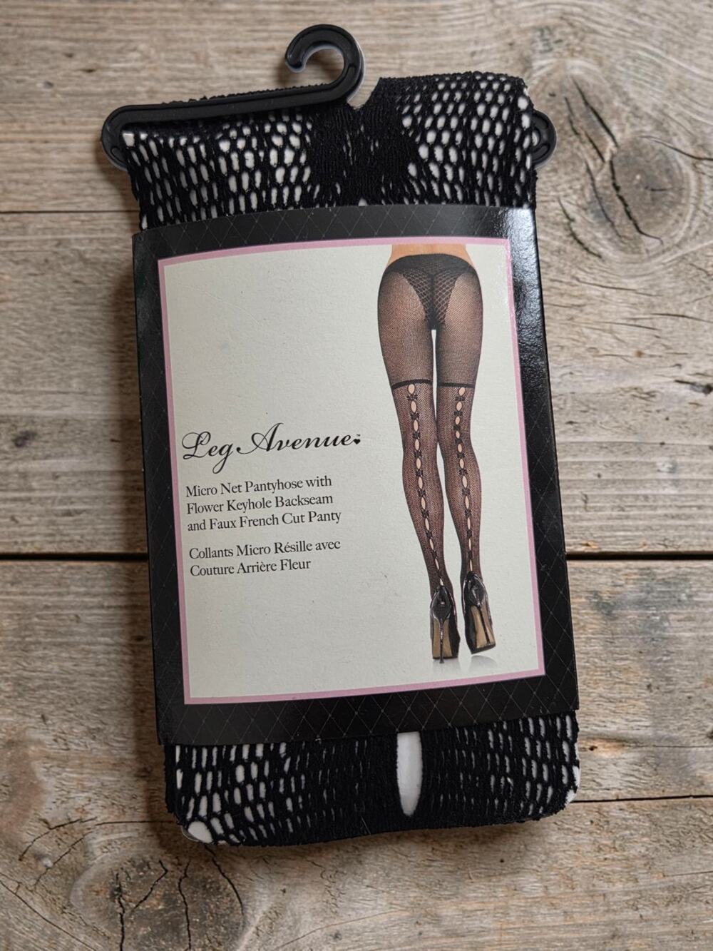 Leg Avenue Micro Net Pantyhose Flower Keyhole Backseam Black Fishnets OS